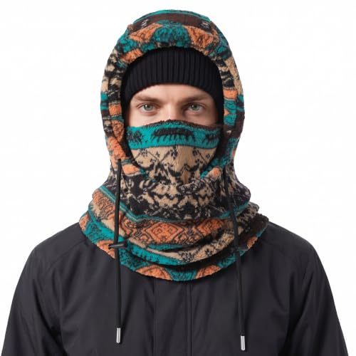Ski Mask Balalclava Windproof Face Mask Warm Fleece Neck Cover for Cold Weather Helmet Hood for Men & Women - color: B04-boho Retro
