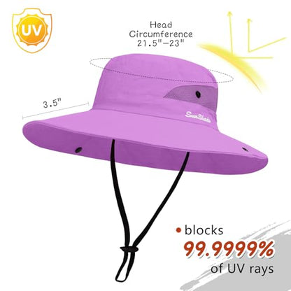 ZOORON Women's Ponytail Safari Sun Hat,Wide Brim UV Protection Bucket Hat - color: 1- Pure Purple