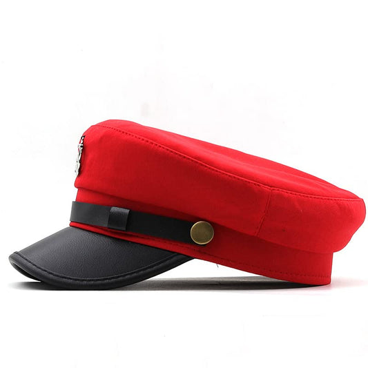 Newsboy Cap for Women Beret Hat Vintage Military Sailor Captain Caps - color: Red