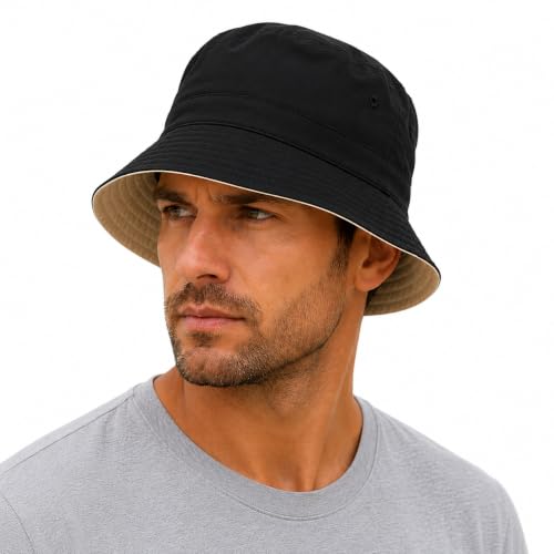 Armycrew Big Size Oversized Microfiber Reversible Bucket Hat - color: Black Khaki, size: X-Large-XX-Large