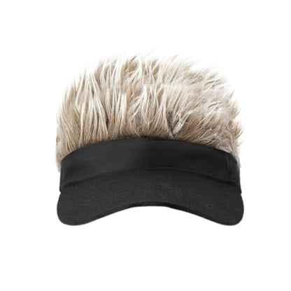 Mens Novelty Sun Visor Beach Hat Short Hair Wigs UV Protection Adjustable Golf Dad Cap Funny Hip Hop Rave Party Trucker Hat - color: Black & Khaki