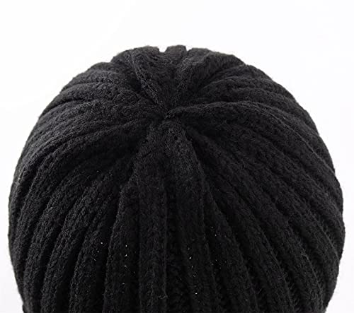 Connectyle Women's Rib Knit Cuffed Beanie Hat Stretch Acrylic Winter Hat Thick Warm Snow Ski Cap - color: Black