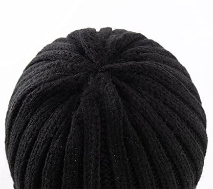 Connectyle Women's Rib Knit Cuffed Beanie Hat Stretch Acrylic Winter Hat Thick Warm Snow Ski Cap - color: Black