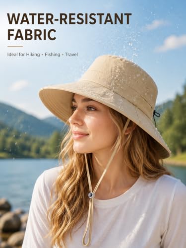 Women Summer Wide Brim Sun Hat UV Protection Ponytail Hole Waterproof Foldable Bucket Hat for Beach Hiking Travel - color: Gray
