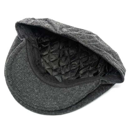 Men's Classic Patchwork Herringbone Checker Plaid Newsboy Ivy Hat Flat Cap - color: Black Plaid, size: Small-Medium