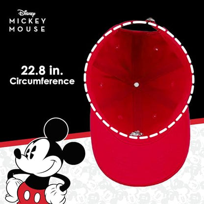 Disney Mickey Mouse Embroidered Cotton Adjustable Dad Hat with Curved Brim - color: Red