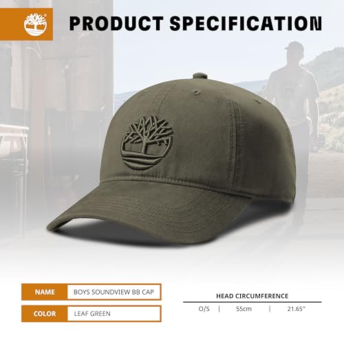 Timberland Soundview Baseball Cap for Boys 7-14, Cotton Canvas, Adjustable, Lightweight & Durable, One Size - color: Leaf Green (Dark Green)