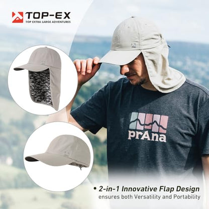 TOP-EX L/XL/XXL UV50+ Waterproof Neck Flap Baseball Sun Cap - color: Light Grey Camo Fish, size: Medium-Large