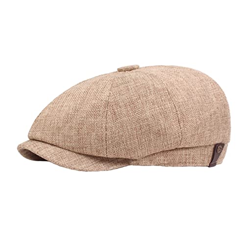 Lifup Men Newsboy Hat Cotton Linen 8 Panel Ivy Cabbie Flat Cap - color: Khaki