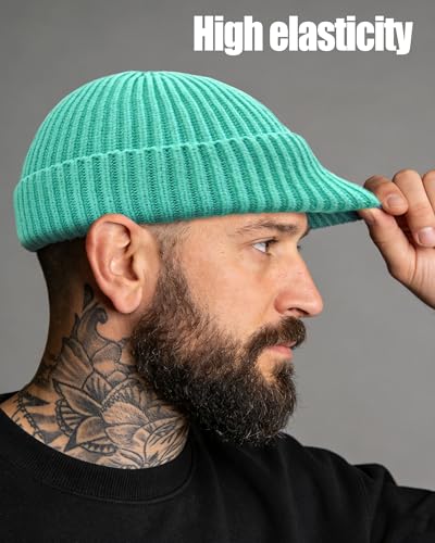 Wool Fisherman Beanies for Men Knit Fall Winter Beanie Hat Skull Cap - color: Icy Bright Blue