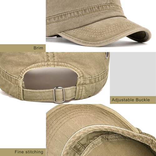 Cadet Army Cap Military Style Hats Flat Top Cap Baseball Hat for Men Women - color: Washed Khaki