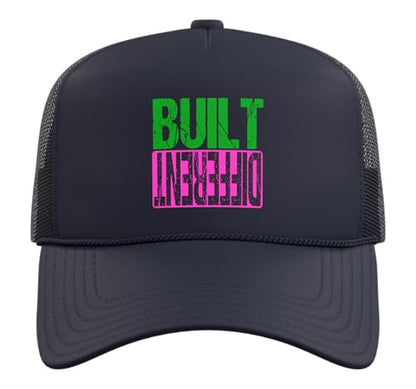 Green and Pink Different Pink and Green Trucker Hat with Adjustable Mesh Back - color: Navy Blue