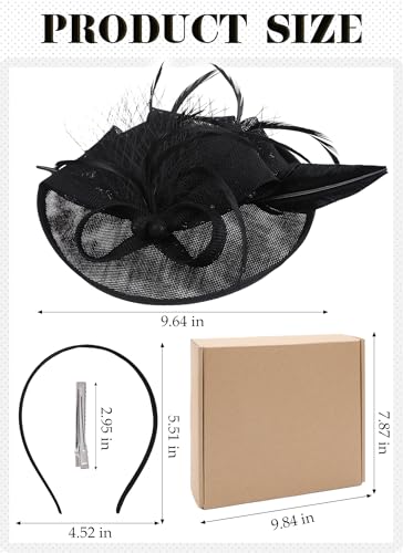 Zinniday Kentucky Fascinators Hats for Women - Vintage Tea Party Outfit Headband Church Derby Hat for Women (9.64x7.87inch) - color: Black