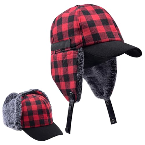 Winter Plaid Warm Trapper Hat Fur Ear Flaps Buffalo Elmer Fudd Cadet Aviator Baseball Ushanka Cap Hunting Men Women Teen