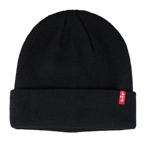 Levi's Mens All-Season Hero Beanie Soft Knit Cuffed Winter Hat, Warm & Comfortable Everyday Style - color: Black Red Tab