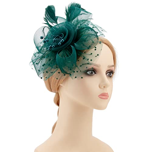 AQOKKA Women Fascinators Hats Flower Fascinators with Headband and Clip Tea Party Headwear for Women and Girls - color: 1 Pc 7" Diameter / Peacock Blue