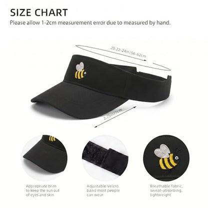 Embroidered Adjustable Sun Visor for Women Men Outdoor Golf Tennis - color: Cute Bumble Bee/Black