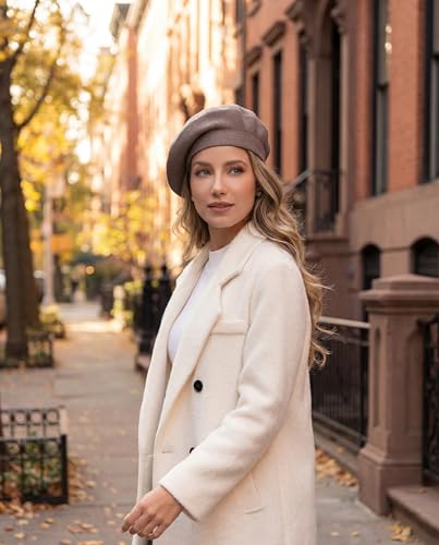Women's Knitted Beret, French Style Double Layer Winter Autumn Warm and Soft Beanie Hat Cap - color: Light Coffee