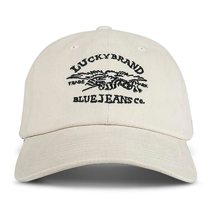 Lucky Brand Classic Cotton Adjustable | Dad Hat | Baseball Cap | Golf | Fishing | Low Profile | 5 Panel Design - color: Blue Jeans Co - Cream