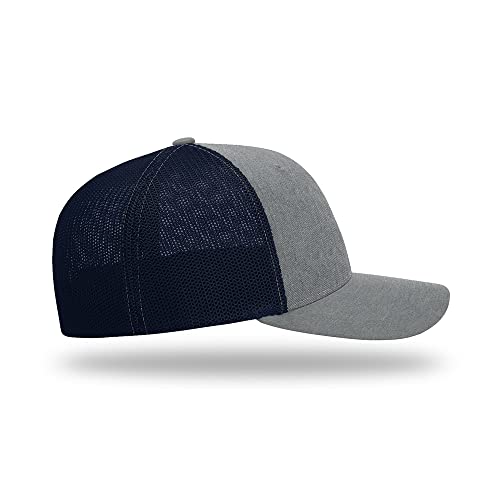 Richardson 110 Trucker R-Flex Baseball Cap| Fitted Mesh Back Hat - color: Heather/Navy, size: Large-X-Large