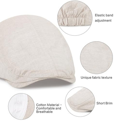 3Pcs Cotton Newsboy Hat for Men Cool Adjustable Flat Cap - color: Cm2-blue+khaki+lightgrey