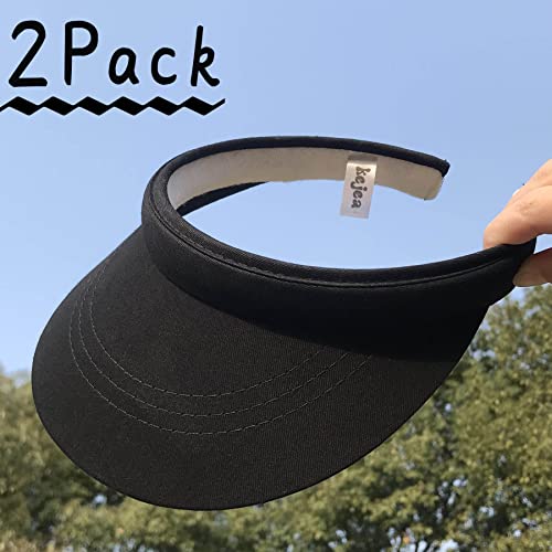 2 Pack Visor Women Men Sun Hat Clip On Visors Adjustable Sport Wide Brim Cap - color: Black