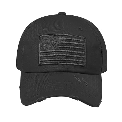 IIN American Flag Baseball Cap for Men Women Low Profile USA Army Tactical Operator Military Plain Dad Hat - color: Washed-black