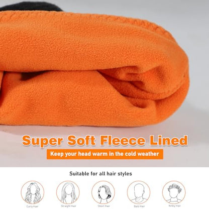 Lvaiz Winter Fleece Lined Beanie Hat for Men Women Reversible Skull Cap - color: Black+orange