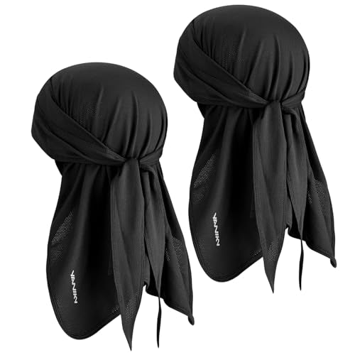 YANIKY Bandanas Skull Cap for Men Women 3-in-1 Breathable Neck Drape Do Rag - color: Black+black