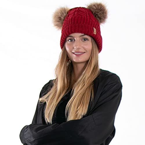 Arctic Paw Pom Pom Beanie Cable Knit Fleece Lined Winter Beanie Women Hat - color: Burgundy Hat Coffee Ball