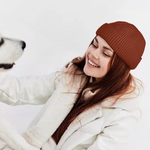 ROYBENS Swag Wool Knit Cuff Short Fisherman Beanie for Men Women Winter Hat - color: 1pcs-caramel