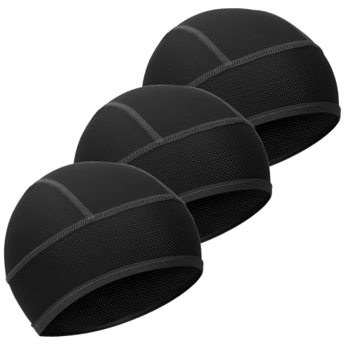 3PCS Cooling Skull Cap, Breathable Mesh Skull Caps for Men, Lightweight Head Cap Cycling Helmet Liner - color: 3 Black