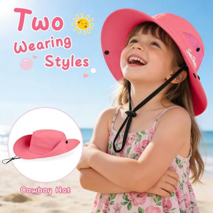 ZOORON Kids Girls Ponytail Sun Hat UPF 50+ Breathable Mesh Water-Resistant - color: Solid Watermelon Red