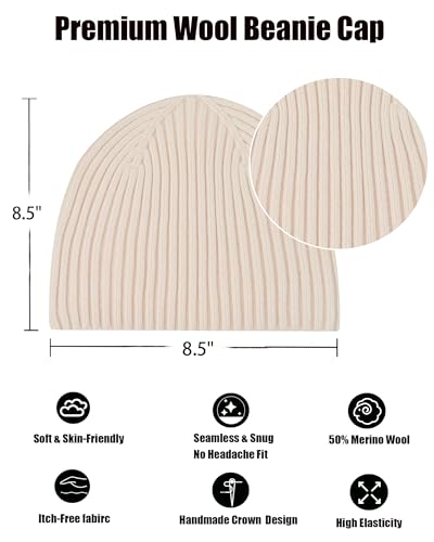 Wool Knit Beanie Hats for Men Women,Cuffless Winter Skull Caps - color: 1-beige