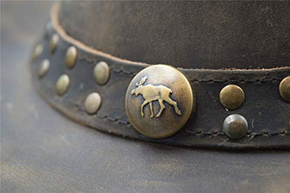 Walker and Hawkes Unisex Leather Cowhide Outback Two-Tone Brisbane Hat - Stylish Sun Protection, Breathable, Travel-Ready - color: Light Brown, size: Large
