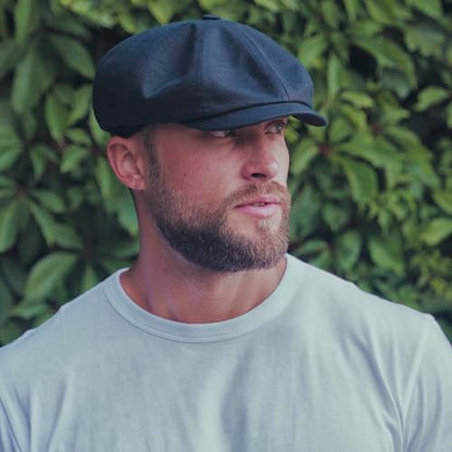 Sterkowski Model Rowdy | 100% Linen Newsboy Cap for Men and Women | Airy 8 Panel Paperboy Cap - color: Black, size: 7