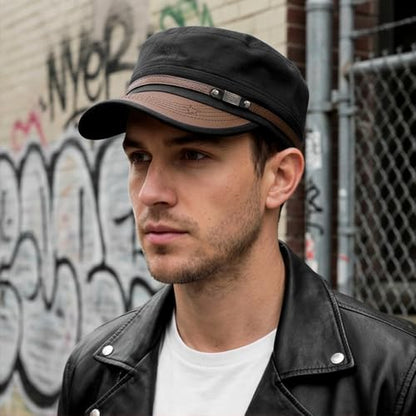 Army Cadet Cap for Men Women Military Flat Top Cap Baseball Caps - color: Star Black