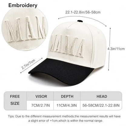 Women’s Mama Trucker Hat Trendy, Embroidered Adjustable Mom Baseball Cap, Two-Tone Ponytail Hat for Outfits - color: White