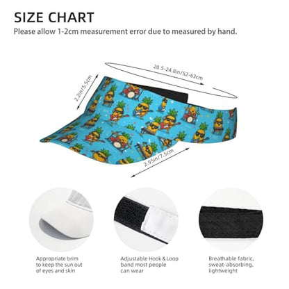 Unisex Sports Sun Visor Hats Adjustable Lightweight Packable Printed Empty Top Cap for Running Pickleball Golf Tennis - color: Funny Rocker Pineapple