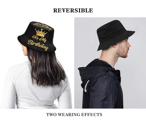 Bucket Hat Beach Sun Hat Fishing Hat for Women Men, Summer Outdoor Travel Packable Fisherman Hat - color: Birthday Crown