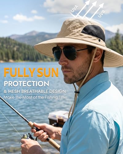 Sun Hats for Men Women UV Sun Protection Waterproof Wide Brim Bucket Hat - color: Khaki