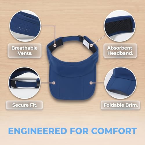 Sun Visors for Women Men Adjustable Folding Cap Running Golf Tennis - color: Navy Blue