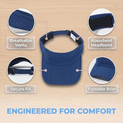 Sun Visors for Women Men Adjustable Folding Cap Running Golf Tennis - color: Navy Blue