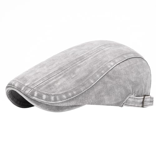 SEAUR Denim Newsboy Hats for Men Adjustable Flat Ivy Gatsby Cabbie Driving Beret Hat Breathable Cotton Golf Cap Unisex - color: Light Gray