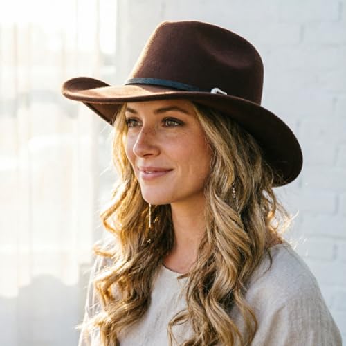 DRESHOW Western Cowboy Hat for Women Men Wide Brim Felt Fedora Cowgirl Hats - color: Coffee, size: Large
