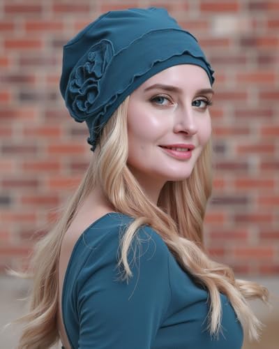 osvyo Chemo Headwear Turban Cap for Women - Cancer Beanie Hair Loss Sealed Packaging - color: Cotton-cerulean-blue