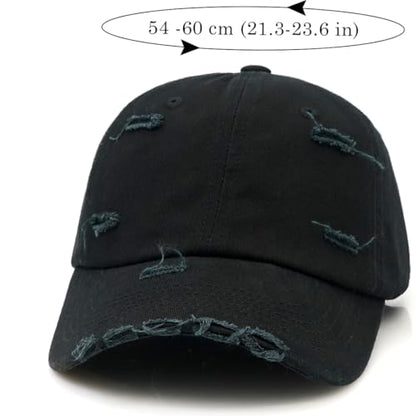 Distressed Baseball Cap for Men Women Cotton Dad Hat - color: Black