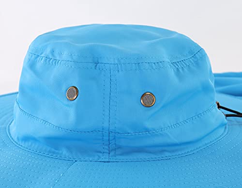 Home Prefer UPF50 Mens Sun Hat with Neck Flap Quick Dry UV Protection Cap Womens Wide Brim Fishing Hat Neck Flap Beach Garden - color: Sky Blue