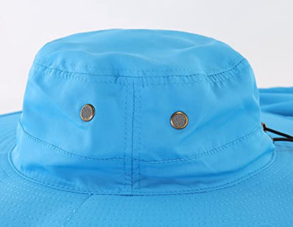 Home Prefer UPF50 Mens Sun Hat with Neck Flap Quick Dry UV Protection Cap Womens Wide Brim Fishing Hat Neck Flap Beach Garden - color: Sky Blue