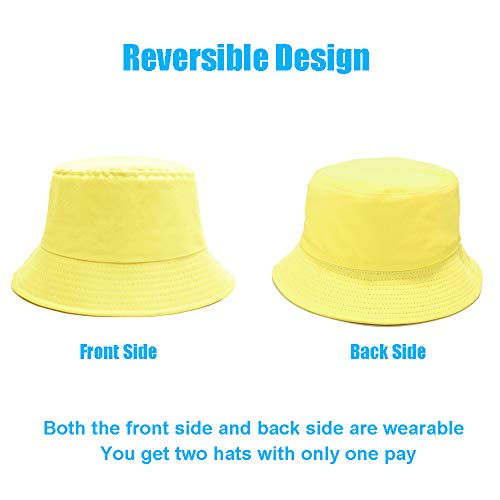 Bucket Hat for Women Men, Reversible Cotton Summer Sun Beach Cap Solid Color Style - color: A-yellow